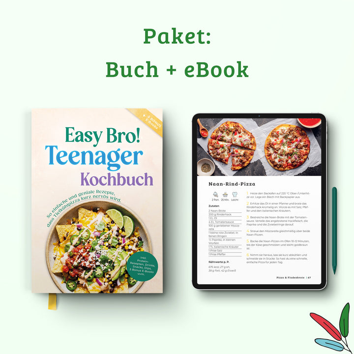 Teenager Kochbuch - Easy Bro: So einfache und geniale Rezepte, dass Tiefkühlpizza kurz nervös wird - inkl. Protein-Rezepten, Drinks, Snacks, Dips, 5 Bonus E-Books uvm.