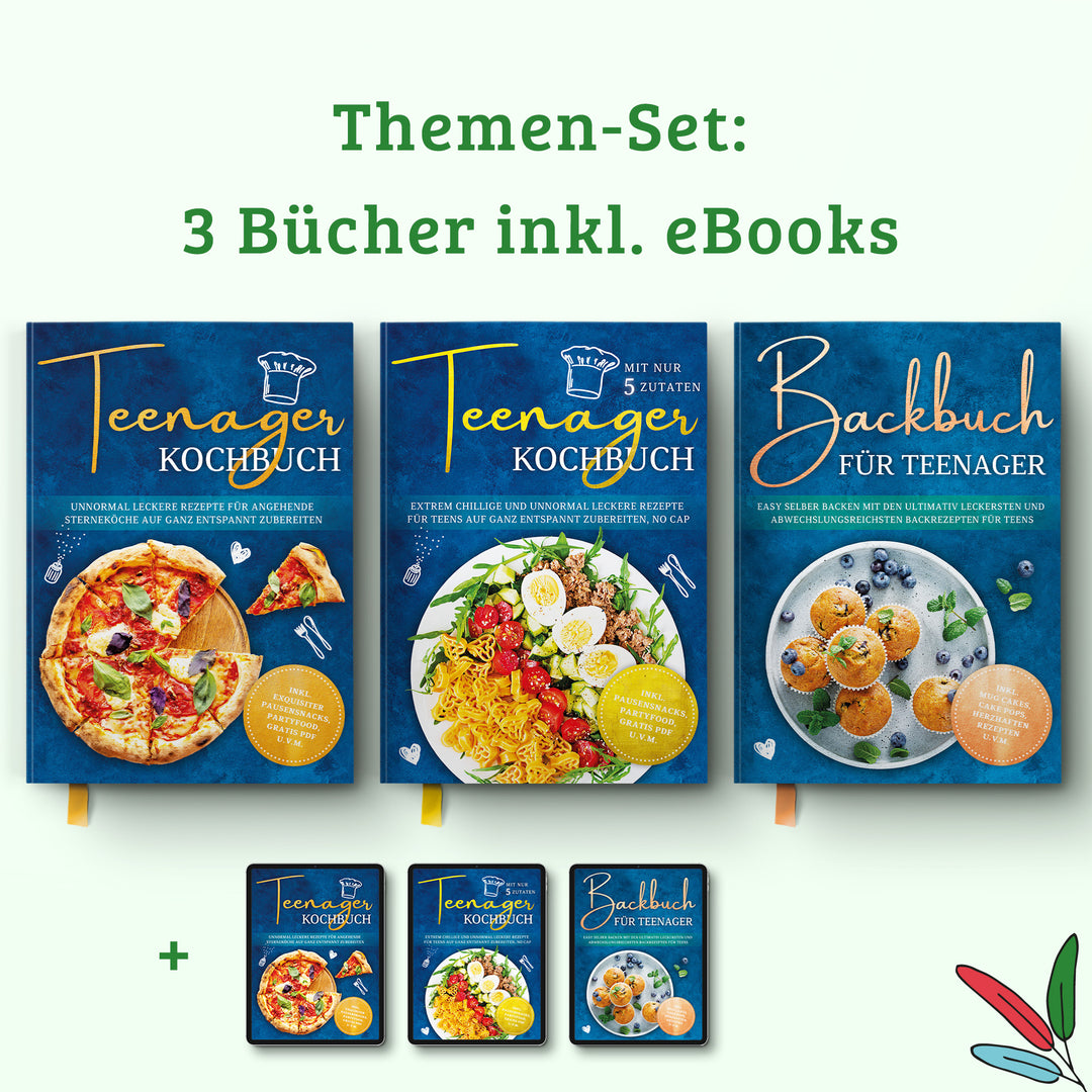 Teenager Bundle: Teenager Kochbuch + 5-Zutaten-Kochbuch für Teenager + Backbuch für Teenager